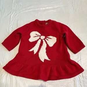 Baby GAP Factory Red Sweater Dress White Bow Sz 3-6 mo Holiday